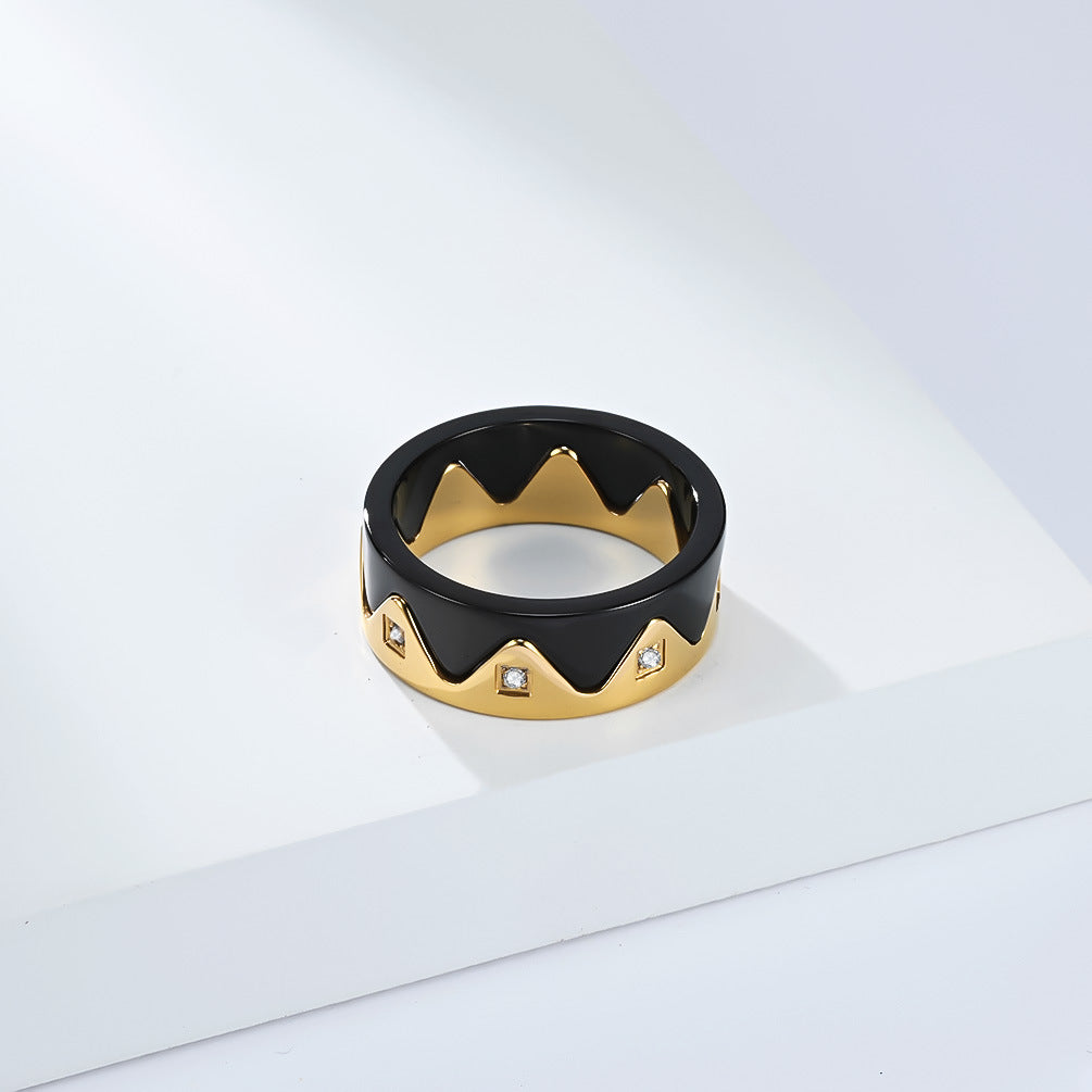 Planderful Personalized Crown Zircon Inlaid Titanium Steel Couple Ring For Him And Her
