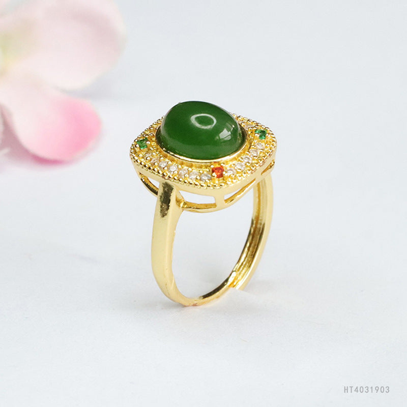 Hetian Jasper Square Cabochon Ring