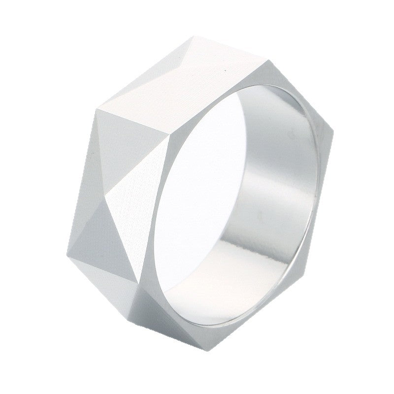Geometric Design Three-Dimensional Ring, 8mm Rhombus Cut Stainless Steel Ring Men's