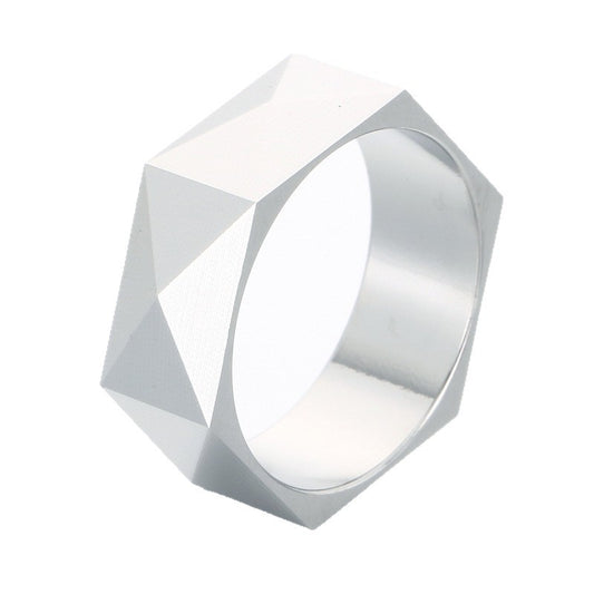 Geometric Design Three-Dimensional Ring, 8mm Rhombus Cut Stainless Steel Ring Men's