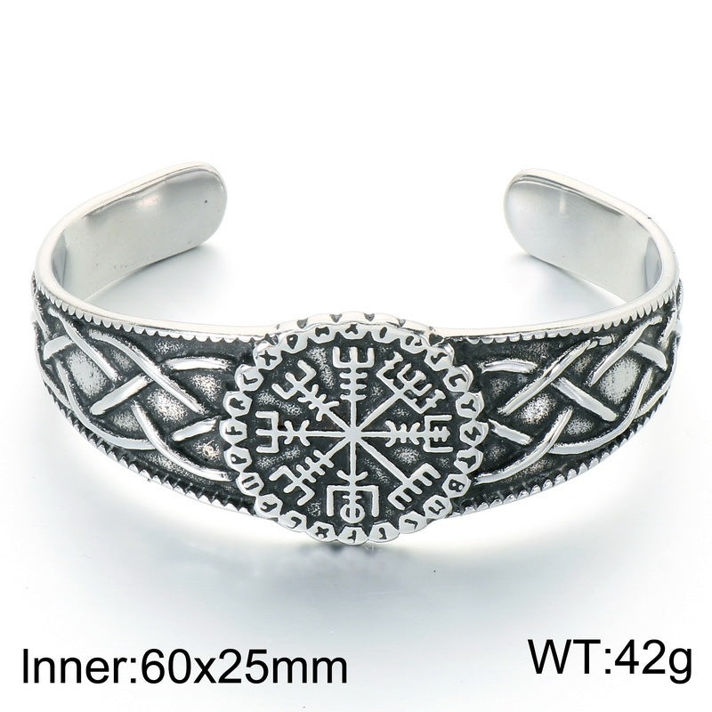 Nordic Viking Luhn Rune Kyle Knot Wide Face Bracelet Sheep Head Warrior Stainless Steel
