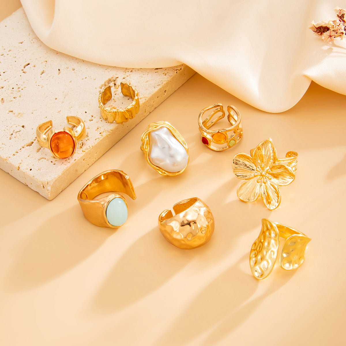 Planderful Vienna Verve Zircon Baroque Imitation Pearl Ring Set Statement Jewelry For Women