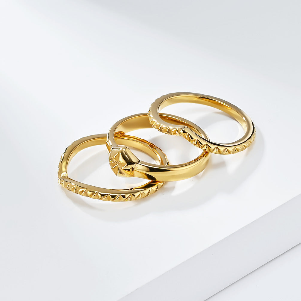 European And American Fashion Light Luxury Three-Piece Stacking Ring Women's Elegant Commuting Wear Jewelry