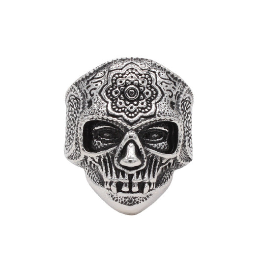 Halloween Mexican Carving Skull Titanium Steel Ring for Men
