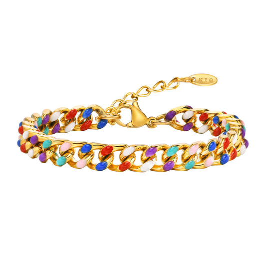 Stylish Stainless Steel Colored Epoxy Cuban Chain Bracelet