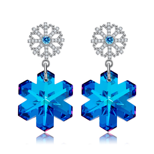 Winter Blue Snowflake Zircon Silver Drop Earrings