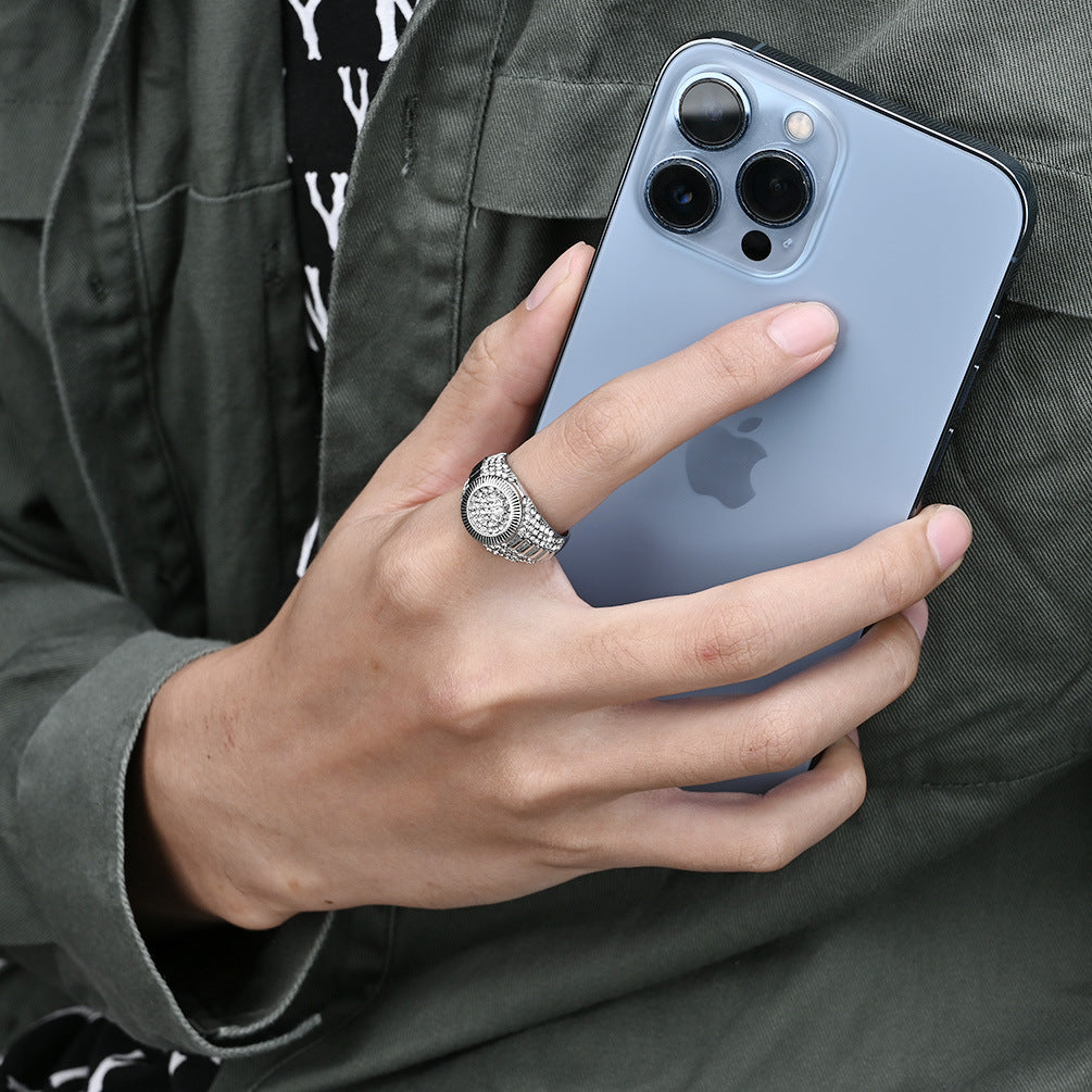 Cross-Border European and American Hip-Hop Style 18K Gold Ring for Men