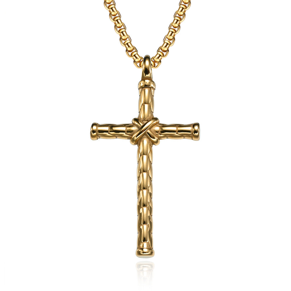 Cross-Border European American Retro Style Stainless Steel Cross Necklace for Men