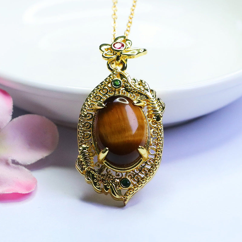Yellow Tiger Eye Pisces Pendant — No Chain