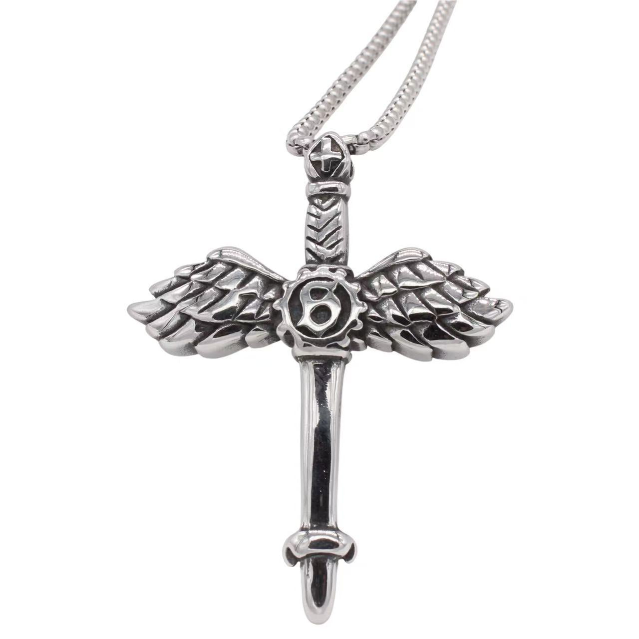 Cross Wing Pendant Titanium Steel Unisex Jewelry Planderful Vintage European Design Protection Symbol For Men And Women