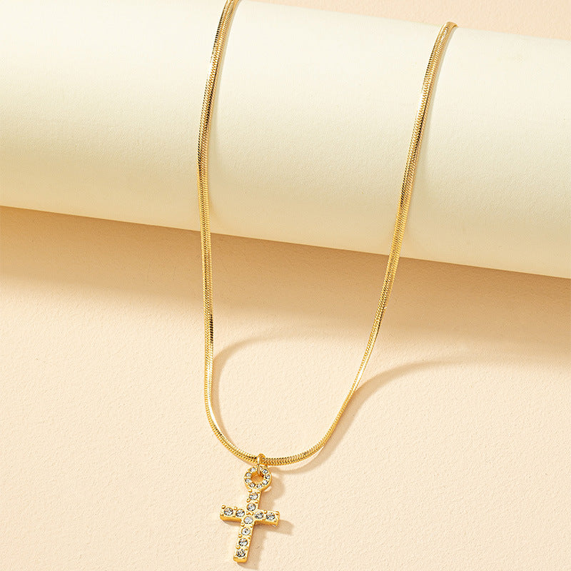Retro Minimalist Cross Necklace with Snake Bone Chain - Vienna Verve Collection