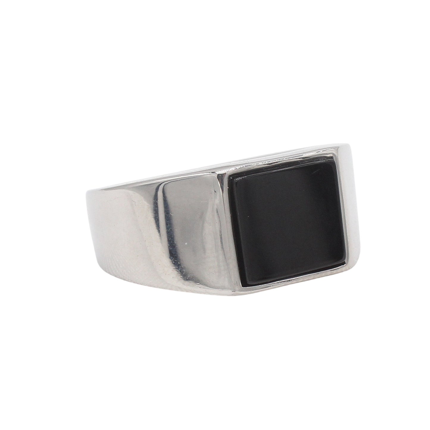 Planderful Jewelry Black Stone Square Ring Titanium Steel Minimalist European Style For Everyday Wear Gift