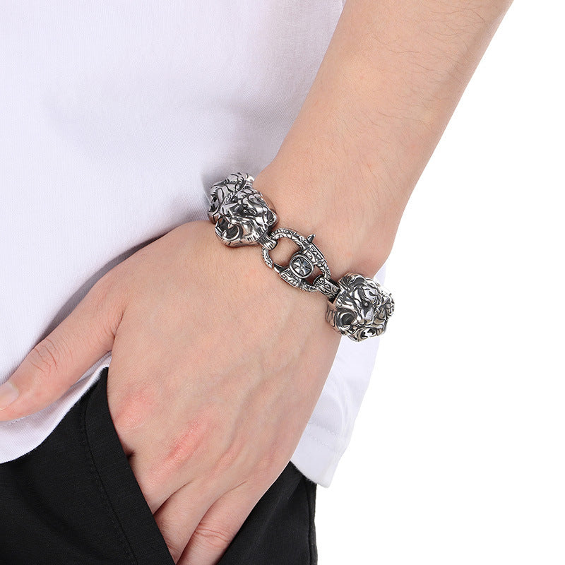 Planderful Zodiac Tiger Head Retro Titanium Bracelet Men