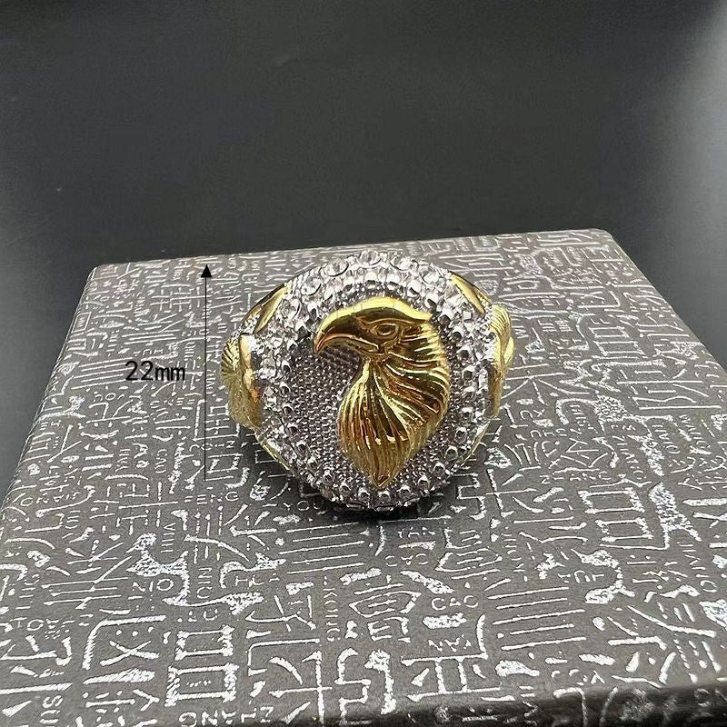 Hip Hop Ring For Men Eagle Two Tone Titanium Steel Rhinestone Gold Plated Planderful Everyday Genie