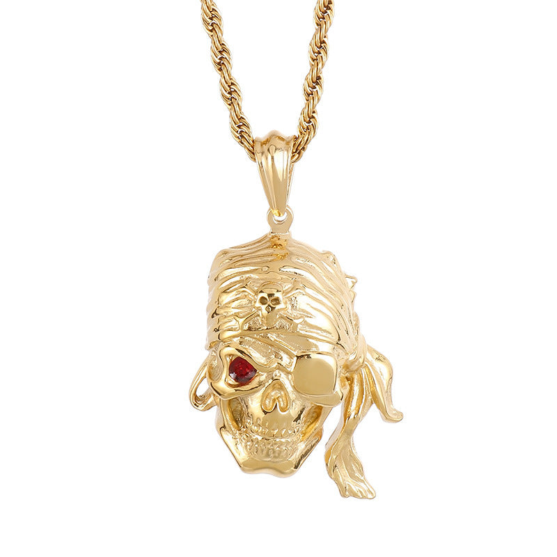 Planderful Collection: Vintage Zircon Skull Pirate Men's Pendant