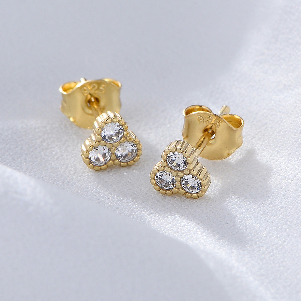 S925 Sterling Silver And Small Micro-Inlaid Zircon Stud Earrings Femininity Geometric Earrings High-End
