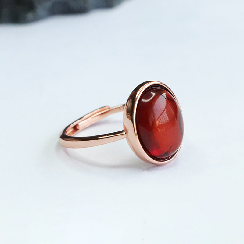 Simple Blood Amber Oval Ring.