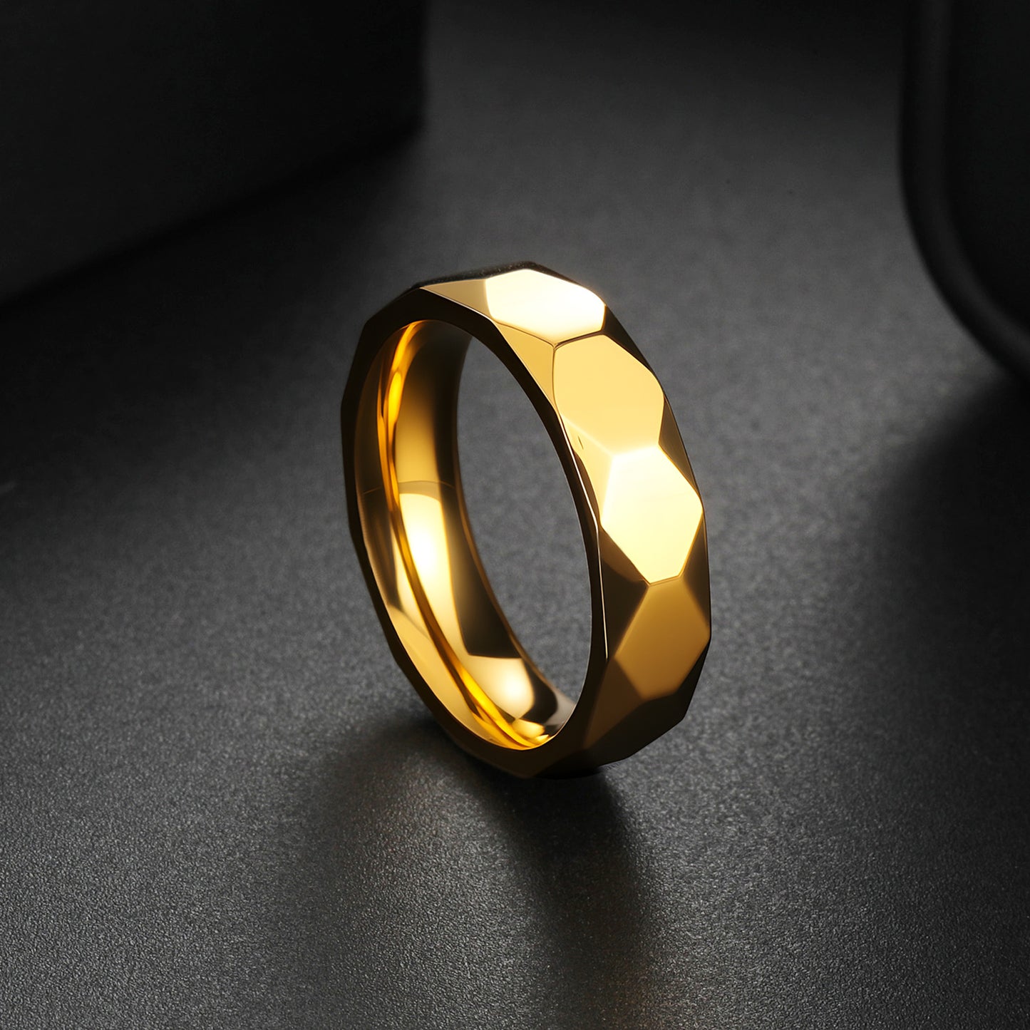 Planderful Collection Everyday Genie Titanium Steel Ring 6mm Geometric Multi Faceted Design Unisex Couples