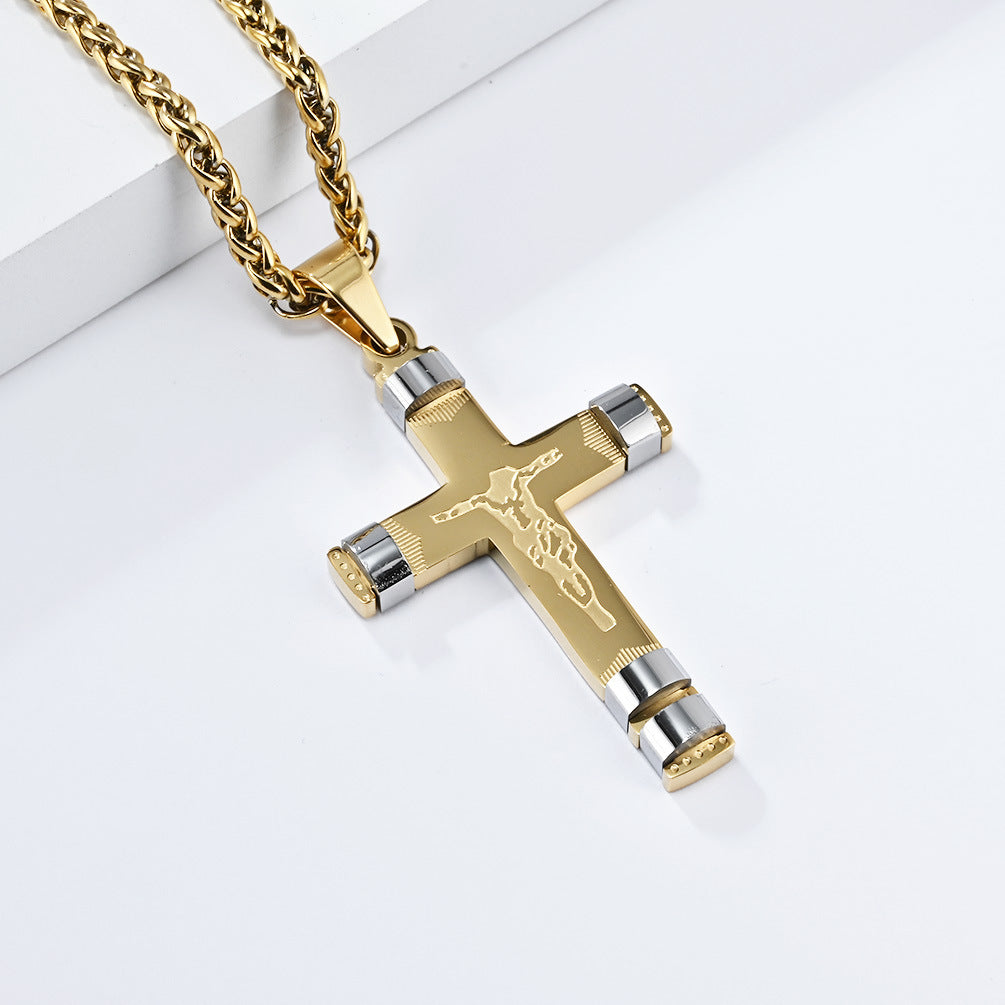 Elegant Stainless Steel Cross Necklace for Trendy Men