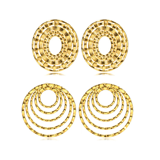 Cross-Border Stainless Steel Earrings Gold Five-Ring Oval Design