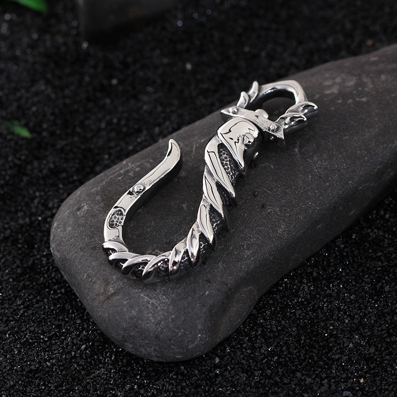 Stylish Men's Titanium Steel Retro Fish Hook Pendant - European and American Fashion Jewelry