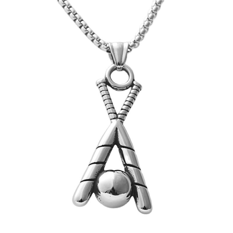 Titanium Steel Baseball Bat Pendant Necklace - Retro Punk Style for Men