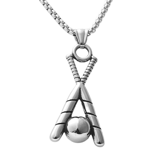 Titanium Steel Baseball Bat Pendant Necklace - Retro Punk Style for Men