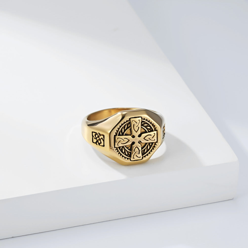 Planderful Celtic Knot Cross Ring for Men Durable Steel Jewelry Timeless Retro Statement