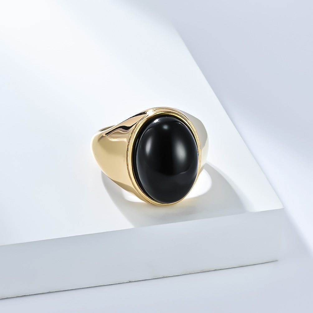 Planderful Tiger Eye Ring Titanium Steel Inlaid Natural Stone For Men Index Finger Jewelry Trendy Luxury