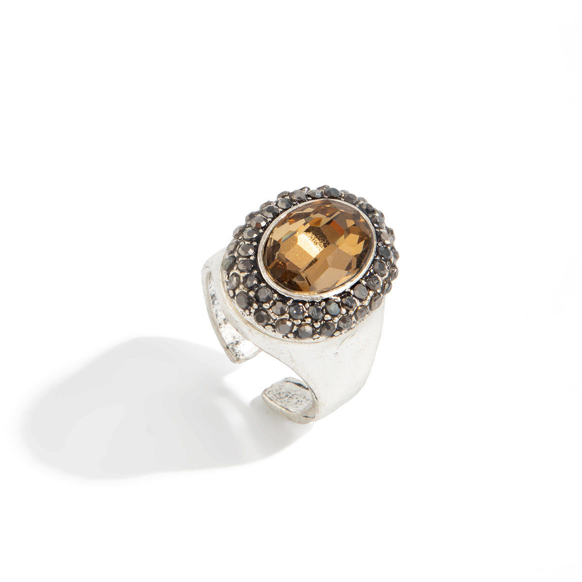 Planderful Vienna Verve Vintage Geometric Inlaid Zircon Open Ring Handcrafted Statement Jewelry For Women