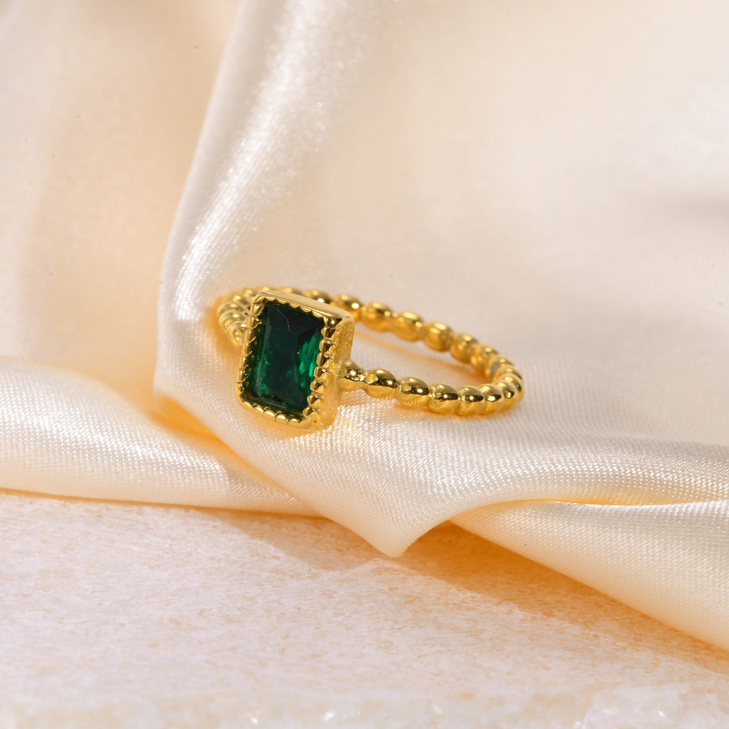 European And American Rings Fashion Personality Stainless Steel Square Green Zircon Ring Gold For Women