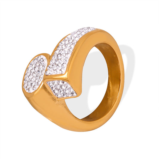 Elegant Geometric Gold-Plated Zircon Ring for Women