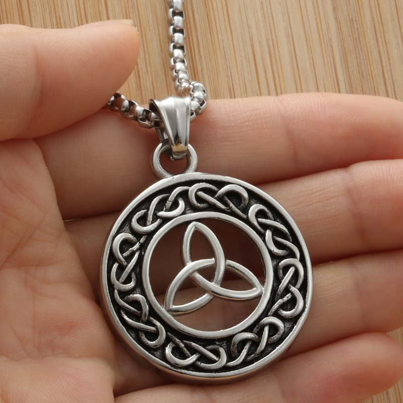 Titanium Steel Celtic Knot Punk Necklace - Vintage Men's Round Pendant by Planderful