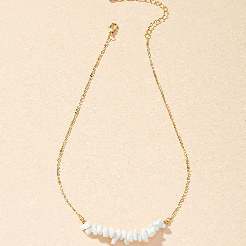 Chic White Stone Necklace - Elegant Metal Neck Chain for Women