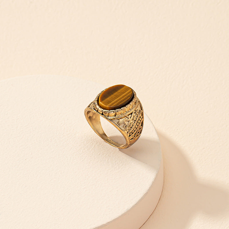 Vintage Tiger Stone Men's Ring - Exquisite Masculine Jewelry