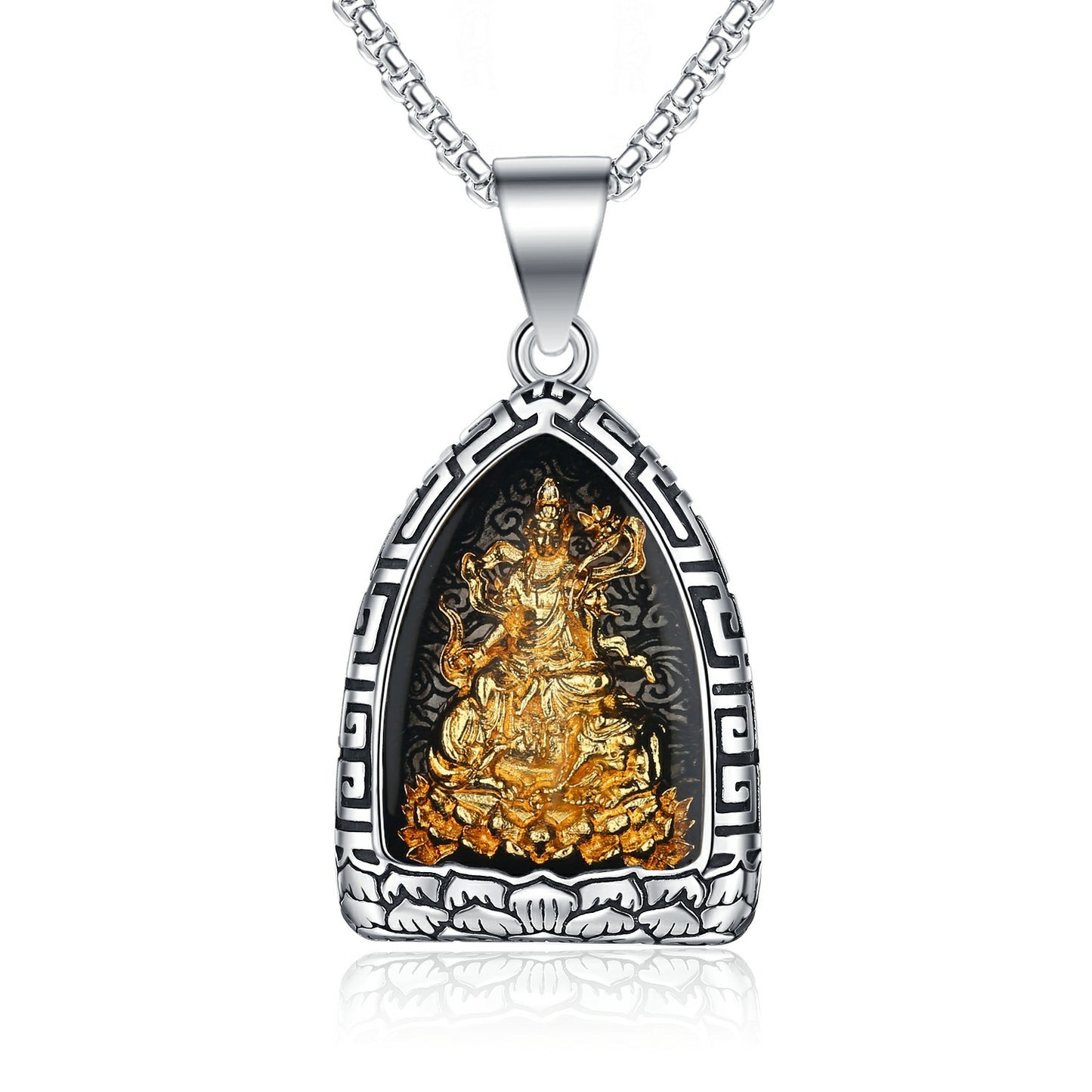 Titanium Steel Necklace – Statement for Men Featuring Eight Patron Saints Pendant Zodiac Buddha Chinese Pendant
