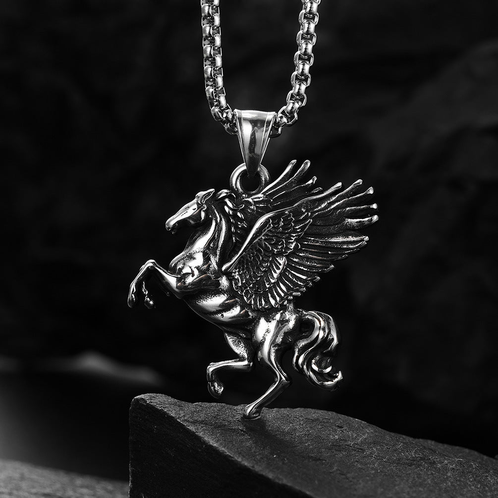 Steel Necklace - Vintage Pegasus Pendant Necklace Inspired By Ancient Greece For Everyday Wear And Modern Style