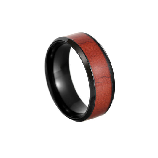 European American Men's Titanium Steel Red Wood Grain Ring - 2022 Genie Collection