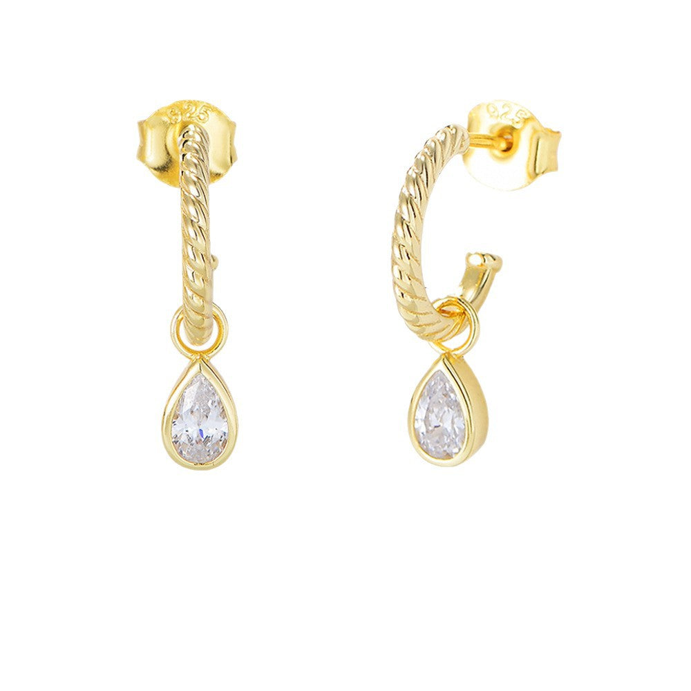 Planderful S925 Sterling Silver C Shaped Drop Earrings With Zircon Sparkle For Women