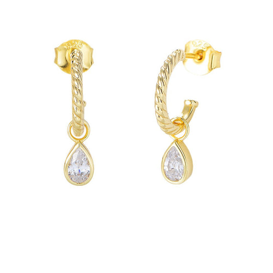 Planderful S925 Sterling Silver C Shaped Drop Earrings With Zircon Sparkle For Women