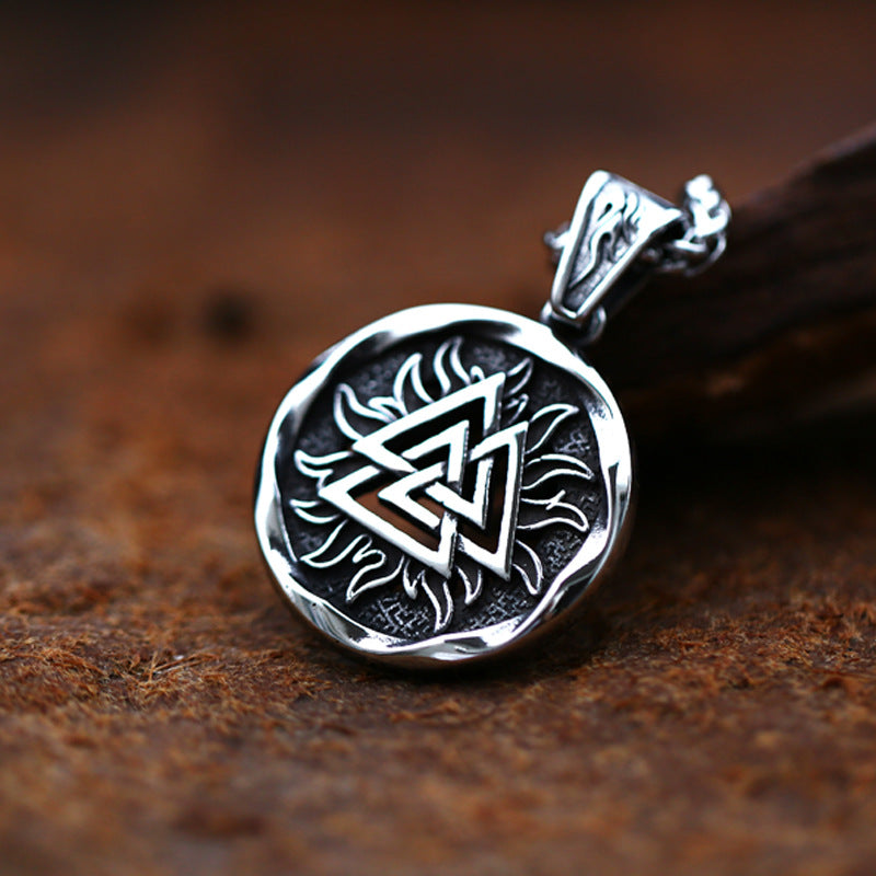 Nordic Viking Odin Triangular Titan Steel Pendant - Retro Stainless Steel Flame Pendant for Men