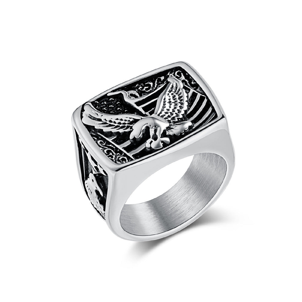 Planderful Retro Eagle Ring For Men Durable Titanium Steel Commemorative Veteran Gift Hand Jewelry