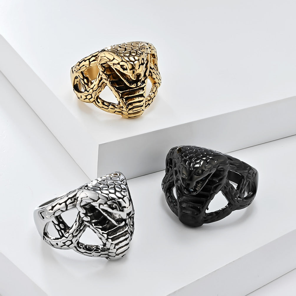 Planderful Titanium Steel Cobra Ring For Men Bold Hip Hop Style Hand Jewelry Vintage Vibe