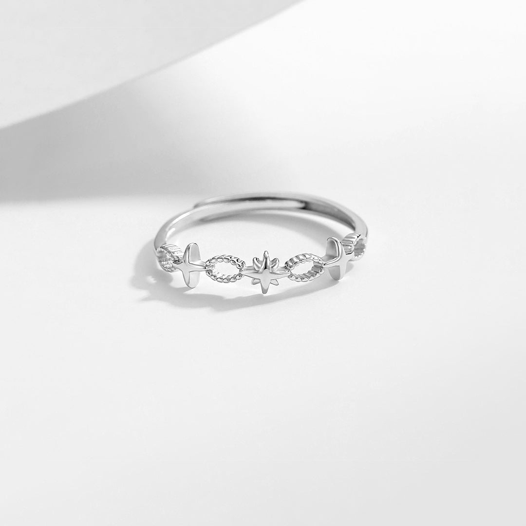 Planderful Sterling Silver Hollow Star Ring For Women Retro Inspired Adjustable Opening Tail