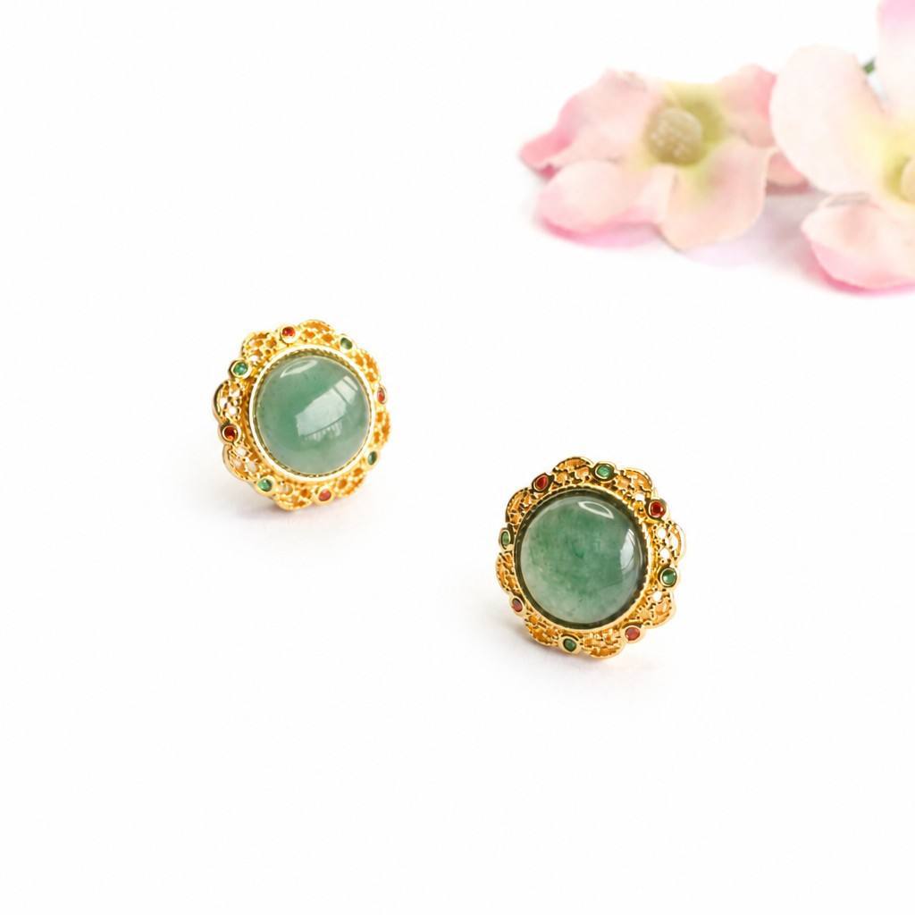 Blue-Water Jadeite Heritage-Style Stud Earrings
