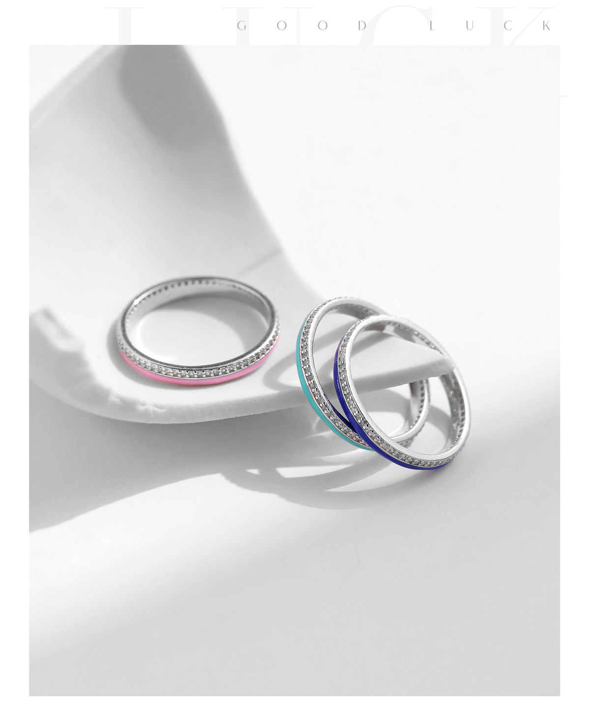 925 Sterling Silver Enamel Pavé Zircon Ring