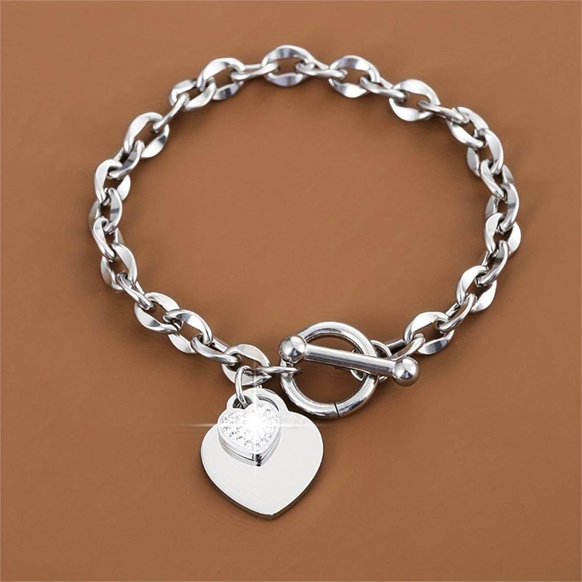 Planderful Jewelry Elegant Heart Shaped Buckle Stainless Steel Bracelet For Everyday Wear Gift