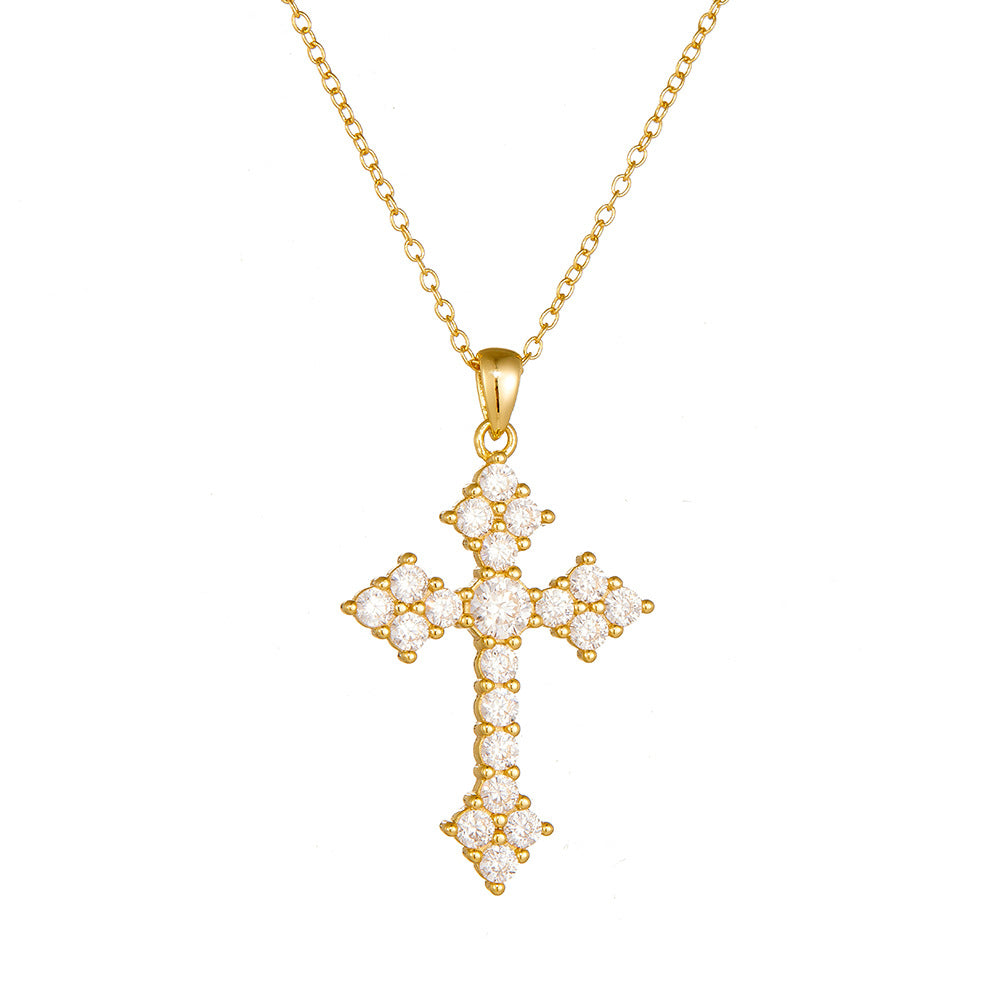 Cross Pendant Sterling Silver Necklace Personality Hip Hop Retro Hipster Full Zircon