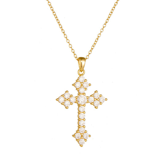 Cross Pendant Sterling Silver Necklace Personality Hip Hop Retro Hipster Full Zircon