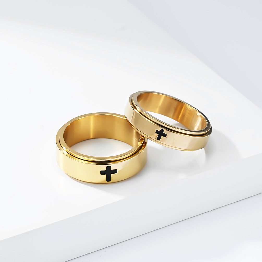 Steel Ring - Elegant Cross Rotating Ring for Couples, Anxiety Relief, Fade-Resistant